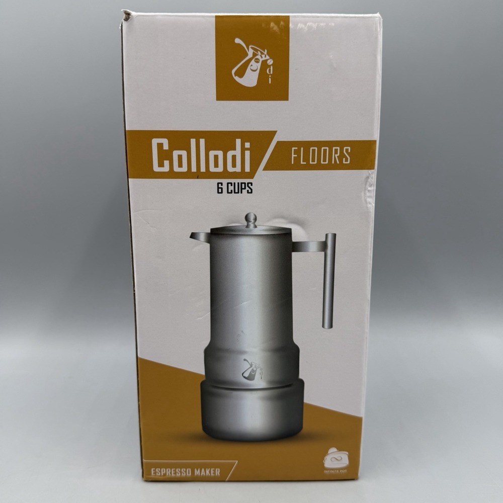 Collodi Floors 6-Cup Stovetop Espresso Moka Pot Stainless Steel Silver Induction